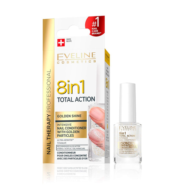 Eveline 8-in-1 Golden Shine Nail Conditioner - Strengthening Nail Treatment 12ml