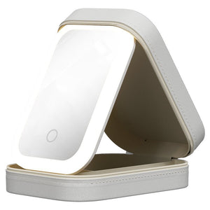 2-in-1 LED Touch-Dimmable Makeup Mirror Case with Built-In Cosmetic Organizer