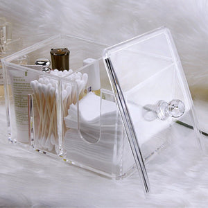 Dustproof Clear Acrylic Cotton Pad & Swab Organizer Box with Lid