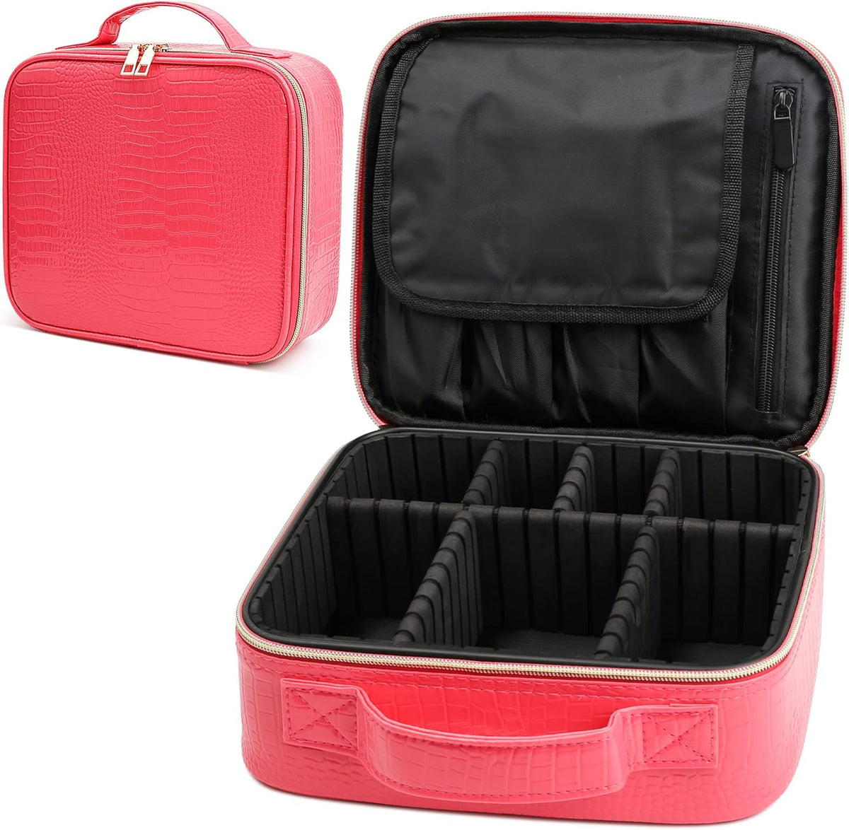 Croc-Embossed Premium Travel Beauty Case - Spacious Cosmetic Organizer Bag