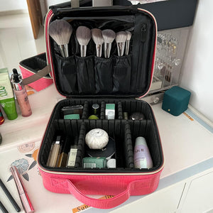 Croc-Embossed Premium Travel Beauty Case - Spacious Cosmetic Organizer Bag