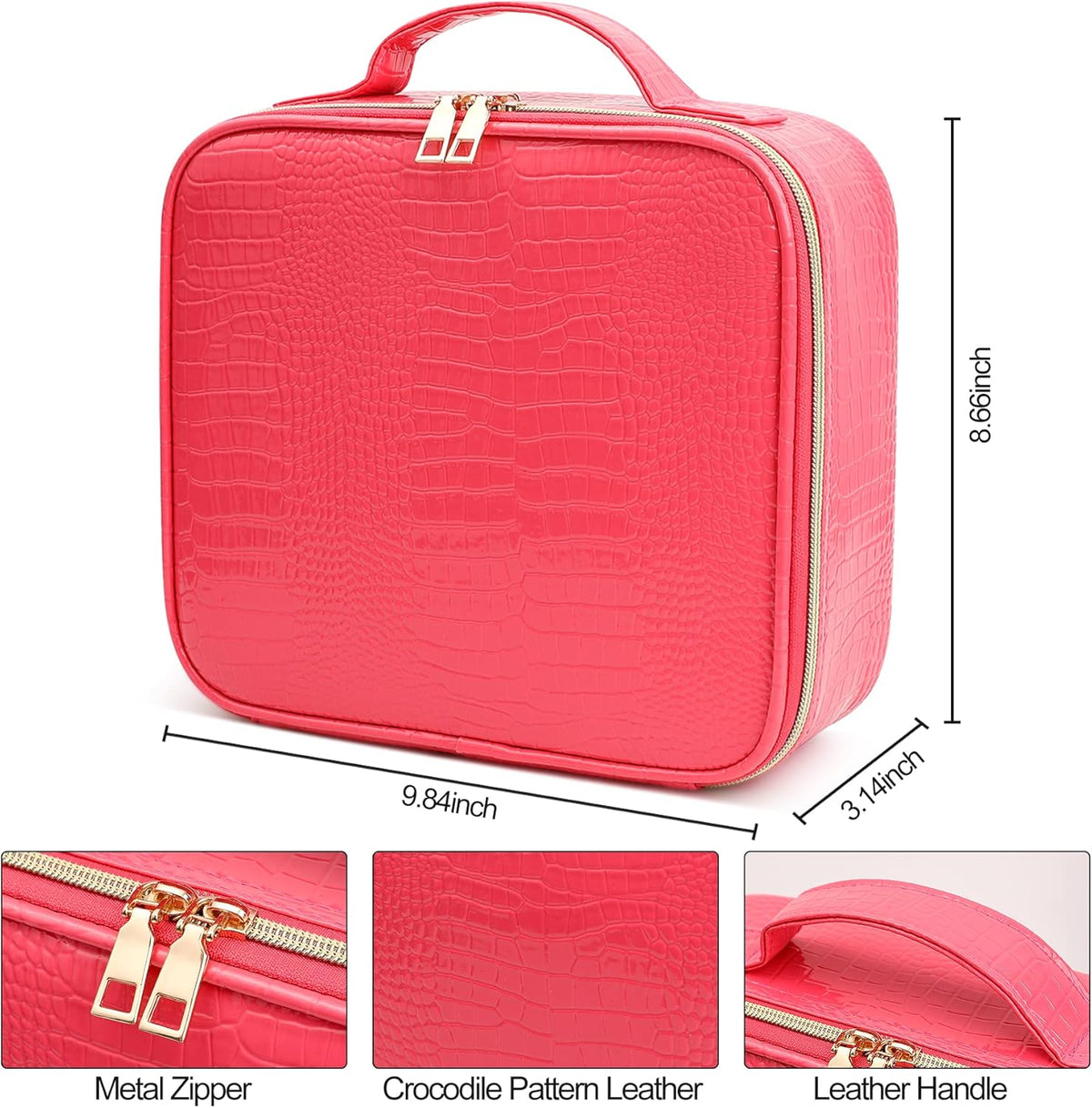 Croc-Embossed Premium Travel Beauty Case - Spacious Cosmetic Organizer Bag