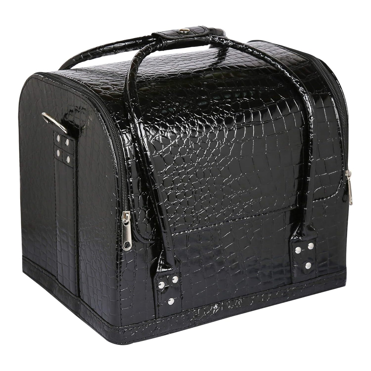 Croc-Embossed Premium Travel Beauty Case - Spacious Cosmetic Organizer Bag