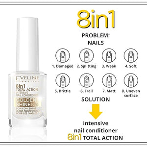 Eveline 8-in-1 Golden Shine Nail Conditioner - Strengthening Nail Treatment 12ml