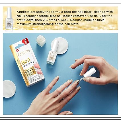 Eveline 8-in-1 Golden Shine Nail Conditioner - Strengthening Nail Treatment 12ml