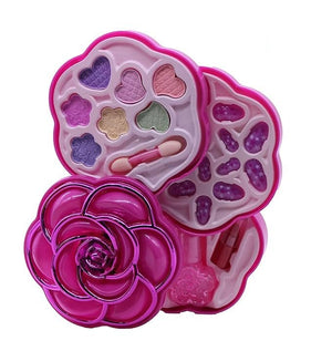 Flower-Shaped Kids Makeup Kit - Foldable Multi-Layer Play Cosmetics Set