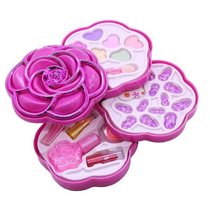 Flower-Shaped Kids Makeup Kit - Foldable Multi-Layer Play Cosmetics Set