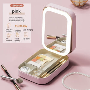 2-in-1 LED Touch-Dimmable Makeup Mirror Case with Built-In Cosmetic Organizer