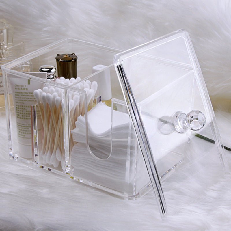 Dustproof Clear Acrylic Cotton Pad & Swab Organizer Box with Lid