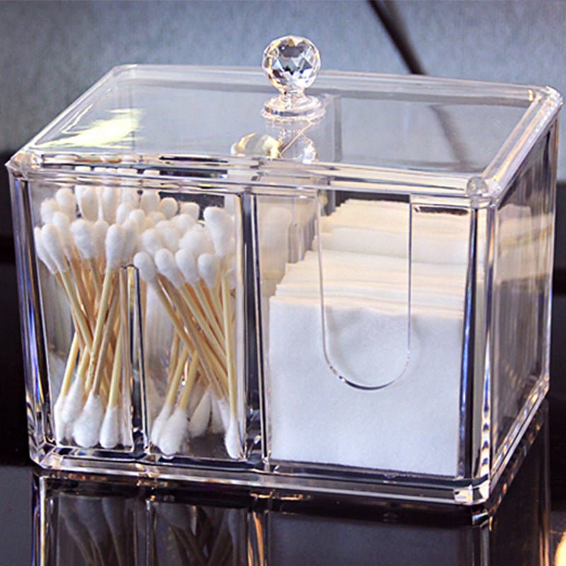 Dustproof Clear Acrylic Cotton Pad & Swab Organizer Box with Lid
