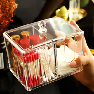 Dustproof Clear Acrylic Cotton Pad & Swab Organizer Box with Lid