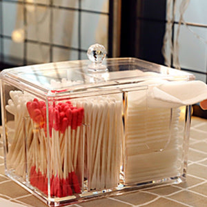 Dustproof Clear Acrylic Cotton Pad & Swab Organizer Box with Lid